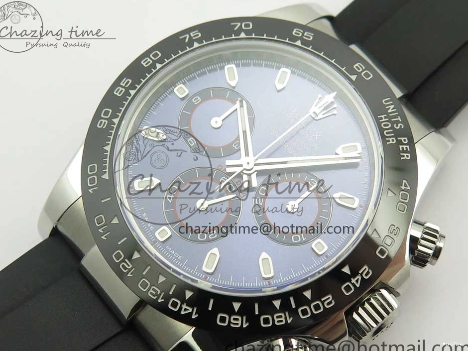 MiroTime 0119 Daytona 116519 Noob 1:1 Best Edition 904L SS Case Blue Dial on Black Rubber Strap SA4130 (Free Extra Strap) Compact 3290